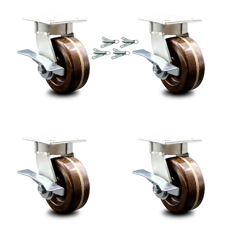 Service Caster 5 Inch Kingpinless High Temp Phenolic Caster Set with Brakes and Swivel Locks SCC-KP30S520-PHRHT-SLB-BSL-4